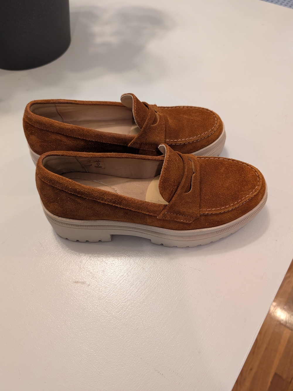 Women's Suede Penny Loafers in Cognac Brown